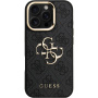 Guess 4G Metal Logo kryt s výklopným stojánkem pro iPhone 16 Pro Max - šedý