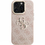 Guess 4G Metal Logo kryt s výklopným stojánkem pro iPhone 16 Pro Max - růžový
