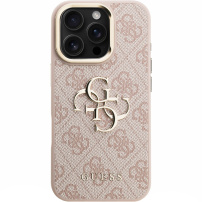 Guess 4G Metal Logo kryt s výklopným stojánkem pro iPhone 16 Pro Max - růžový