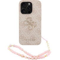 Guess 4G Metal Logo Strap kryt s poutkem pro iPhone 15 Pro Max - růžový