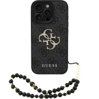 Guess 4G Metal Logo Strap kryt s poutkem pro iPhone 16 Pro Max - šedý