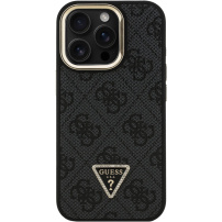 Guess 4G Strass Triangle Logo kryt s výklopným stojánkem a MagSafe pro iPhone 16 Pro Max - šedý