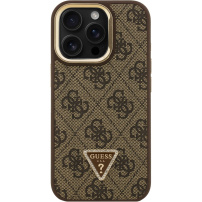 Guess 4G Strass Triangle Logo kryt s výklopným stojánkem a MagSafe pro iPhone 16 Pro Max - hnědý