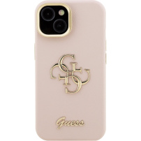 Guess Grained 4G Logo kryt s výklopným stojánkem pro iPhone 13 - růžový