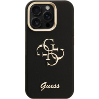 Guess Grained 4G Logo kryt s výklopným stojánkem pro iPhone 15 Pro - černý