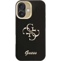 Guess Grained 4G Logo kryt s výklopným stojánkem pro iPhone 16 - černý