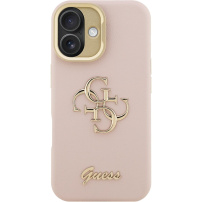 Guess Grained 4G Logo kryt s výklopným stojánkem pro iPhone 16 - růžový