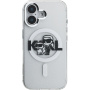 Karl Lagerfeld IML Glitter Karl and Choupette Sketch třpytivý kryt s MagSafe pro iPhone 16 - stříbrný
