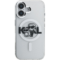 Karl Lagerfeld IML Glitter Karl and Choupette Sketch třpytivý kryt s MagSafe pro iPhone 16 - stříbrný