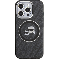 Karl Lagerfeld IML K&CH Heads Repeated Logo třpytivý kryt s MagSafe pro iPhone 15 Pro - černý