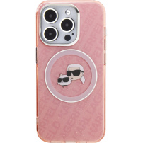 Karl Lagerfeld IML K&CH Heads Repeated Logo třpytivý kryt s MagSafe pro iPhone 16 Pro - růžový