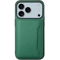Kožený kryt s kapsou na karty pro iPhone 17 Pro / 18 Pro - tmavě zelený