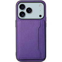 Kožený kryt s kapsou na karty pro iPhone 17 Pro Max - fialový