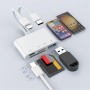 NK-104 Pro 4v1 redukce se čtečkou karet - slot na SD / TF kartu / USB-C / USB-A na USB-C / Lightning - bílá