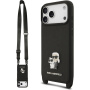 Karl Lagerfeld Saffiano Crossbody Metal Karl and Choupette kryt s nastavitelným popruhem pro iPhone 17 Pro Max - černý