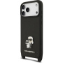 Karl Lagerfeld Saffiano Crossbody Metal Karl and Choupette kryt s nastavitelným popruhem pro iPhone 17 Pro Max - černý