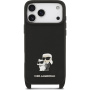 Karl Lagerfeld Saffiano Crossbody Metal Karl and Choupette kryt s nastavitelným popruhem pro iPhone 17 Pro Max - černý