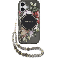 Guess IML Flowers Strap kryt s poutkem a MagSafe pro iPhone 17 - šedý