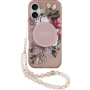 Guess IML Flowers Strap kryt s poutkem a MagSafe pro iPhone 17 - růžový