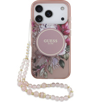 Guess IML Flowers Strap kryt s poutkem a MagSafe pro iPhone 17 Pro - růžový
