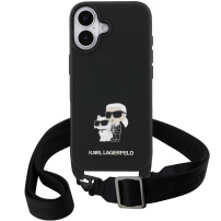 Karl Lagerfeld Saffiano Crossbody Metal Karl and Choupette kryt s nastavitelným popruhem pro iPhone 17 - černý