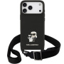 Karl Lagerfeld Saffiano Crossbody Metal Karl and Choupette kryt s nastavitelným popruhem pro iPhone 17 Pro Max - černý