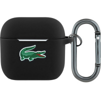 Lacoste Croc Logo silikonový obal s karabinou pro AirPods 4 / 5 - černý