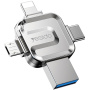 Yesido FL15 4v1 flash disk s konektory USB-C / Lightning / USB-A / micro USB - 16GB - stříbrný