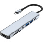 7v1 hub - slot na SD / TF kartu / HDMI / 2x USB-C / 2x USB-A na USB-C - šedý
