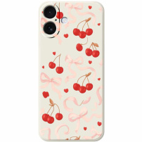 Ochranný kryt se vzorem mašliček a třešní pro iPhone 17 - béžový