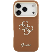 Guess Grained 4G Logo kryt s výklopným stojánkem pro iPhone 17 Pro - hnědý