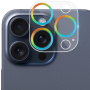 Tvrzené sklo s kovovými rámečky k ochraně čoček fotoaparátu pro iPhone 15 Pro / 15 Pro Max - duhové