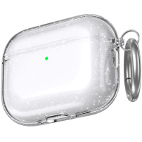 AhaStyle transparentní třpytivý obal s karabinou pro AirPods Pro 3 - stříbrný