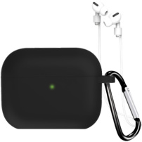 Silikonový obal s karabinou a šňůrkou proti ztrátě pro AirPods Pro 3 - černý