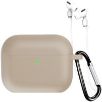 Silikonový obal s karabinou a šňůrkou proti ztrátě pro AirPods Pro 3 - béžový