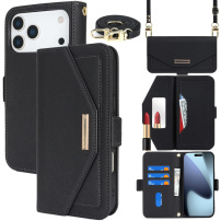 Flipové pouzdro s popruhem ve stylu psaníčka pro iPhone 17 Pro / 18 Pro - černé