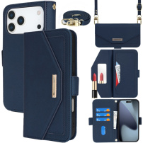 Flipové pouzdro s popruhem ve stylu psaníčka pro iPhone 17 Pro Max - tmavě modré