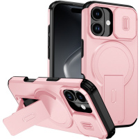 Kryt s posuvnou krytkou kamery, výklopným stojánkem a MagSafe pro iPhone 17 - růžový