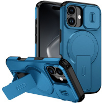 Kryt s posuvnou krytkou kamery, výklopným stojánkem a MagSafe pro iPhone 17 - modrý