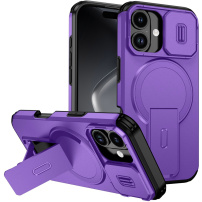 Kryt s posuvnou krytkou kamery, výklopným stojánkem a MagSafe pro iPhone 17 - fialový