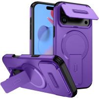 Kryt s posuvnou krytkou kamery, výklopným stojánkem a MagSafe pro iPhone 17 Pro Max - fialový