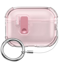 Transparentní obal se zapínáním a karabinou pro AirPods Pro 3 - růžový