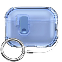 Transparentní obal se zapínáním a karabinou pro AirPods Pro 3 - modrý