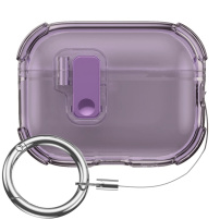 Transparentní obal se zapínáním a karabinou pro AirPods Pro 3 - tmavě fialový