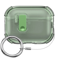 Transparentní obal se zapínáním a karabinou pro AirPods Pro 3 - tmavě zelený