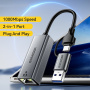 ESSAGER 2v1 ethernet redukce - RJ45 na USB-C / USB-A - šedá