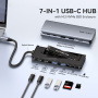 ESSAGER ES-HB01 7v1 hub - SSD disk / slot na SD / TF kartu / 2x USB-C / 2x USB-A na USB-C - tmavě šedý