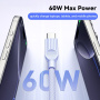 ESSAGER ES-X73 opletený nabíjecí a datový kabel - USB-C na USB-C - 25 cm - mentolovofialový