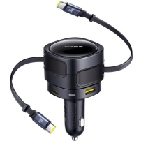 Baseus Enjoyment Max sada autonabíječky s porty USB-C / USB-A a výsuvných kabelů USB-C - 90W - 0,8 m - černá