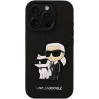 Karl Lagerfeld Saffiano Karl and Choupette kryt pro iPhone 16 Pro Max - černý